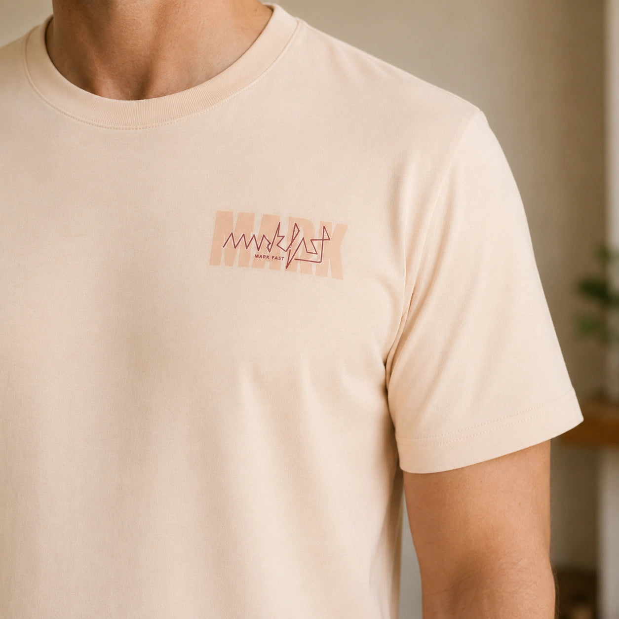 MarkFast Plain Cream Vintage Logo Daily All-match Basic T-Shirts