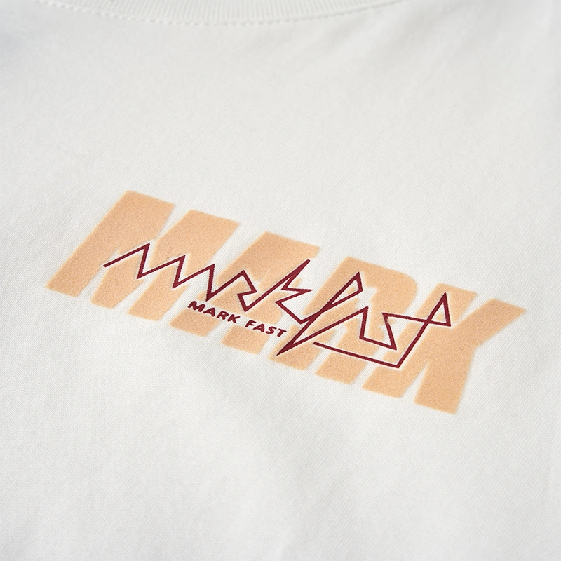 MarkFast Plain Cream Vintage Logo Daily All-match Basic T-Shirts