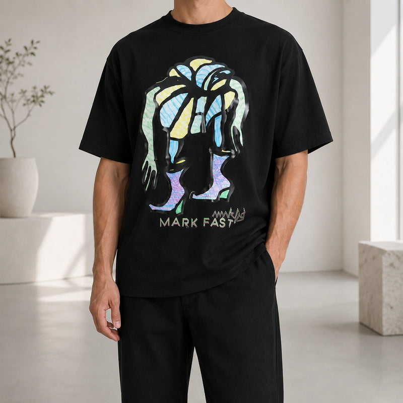 MarkFast Plant Print Loose Round Neck T-Shirts