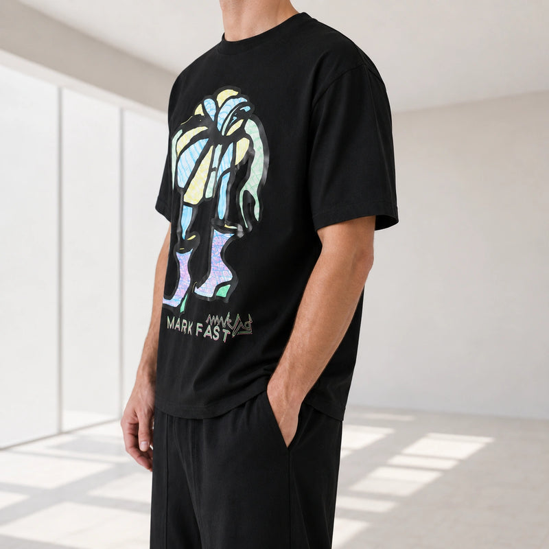 MarkFast Plant Print Loose Round Neck T-Shirts
