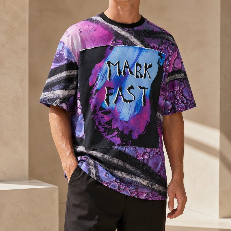 MarkFast Printed Patch Loose T-Shirts