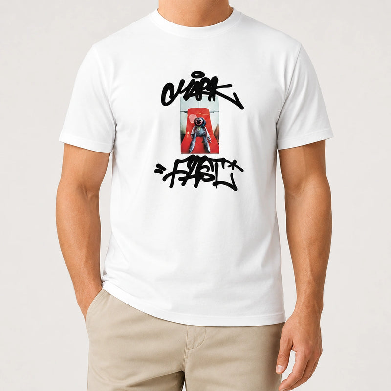 MarkFast Threaded Round Neck Abstract Digital Printing All-Match Pure White T-shirts
