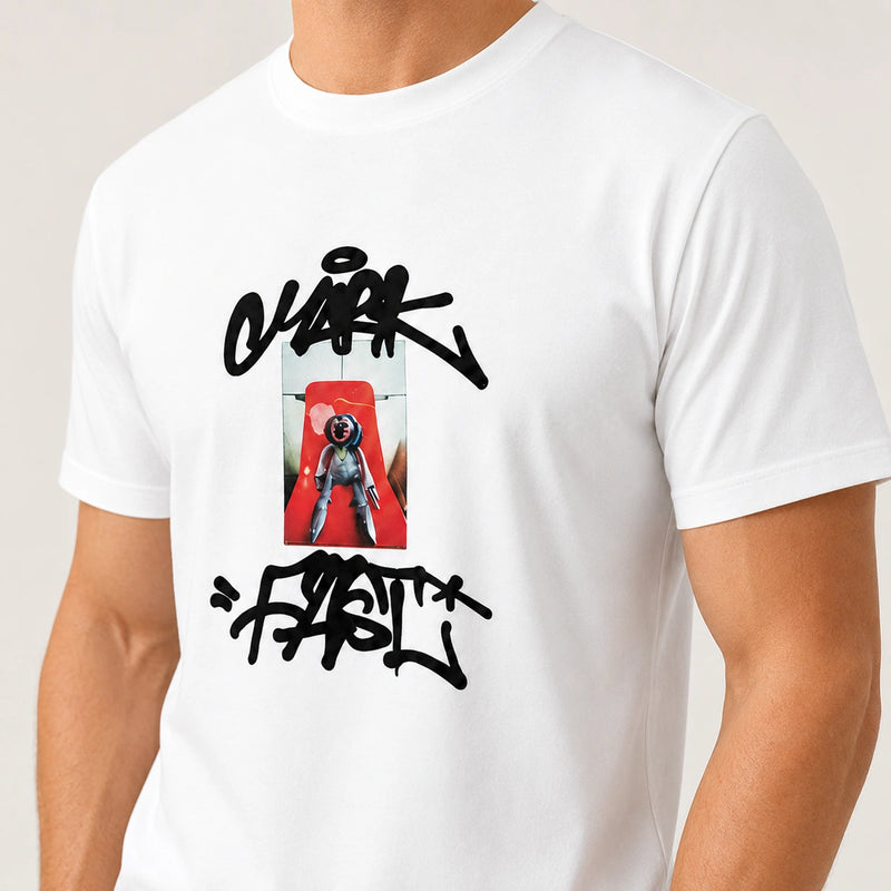 MarkFast Threaded Round Neck Abstract Digital Printing All-Match Pure White T-shirts