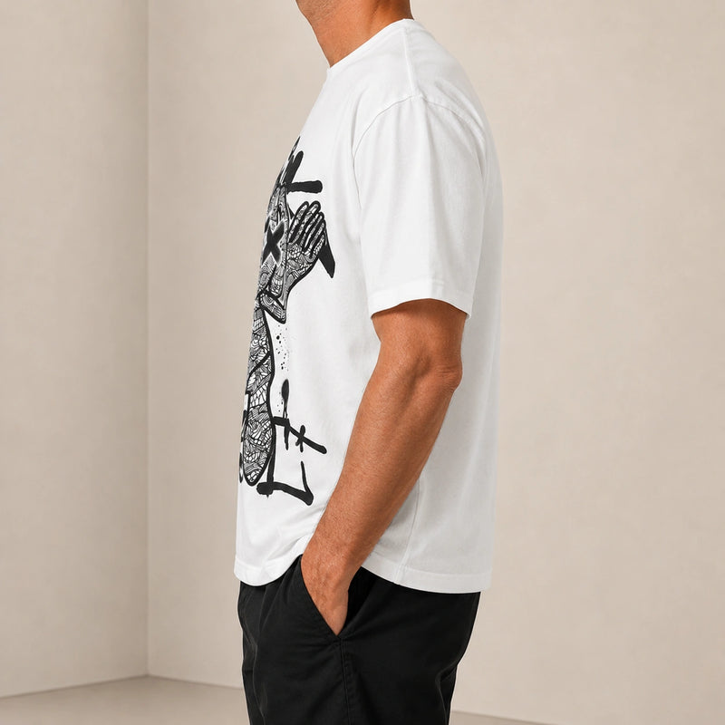 MarkFast Threaded Small Round Neck Abstract Monster Print Loose Cotton T-Shirts