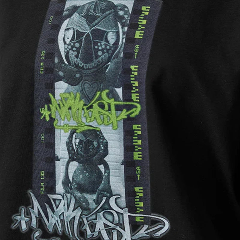 MarkFast Threaded Small Round Neck Film Monster Print Loose Cotton T-Shirts