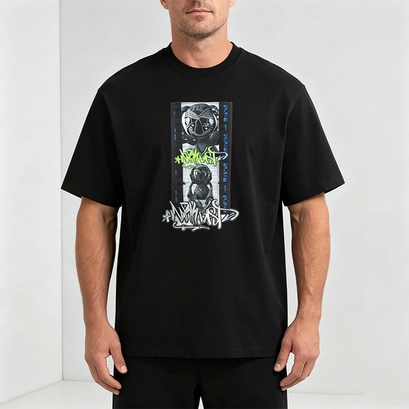 MarkFast Threaded Small Round Neck Film Monster Print Loose Cotton T-Shirts