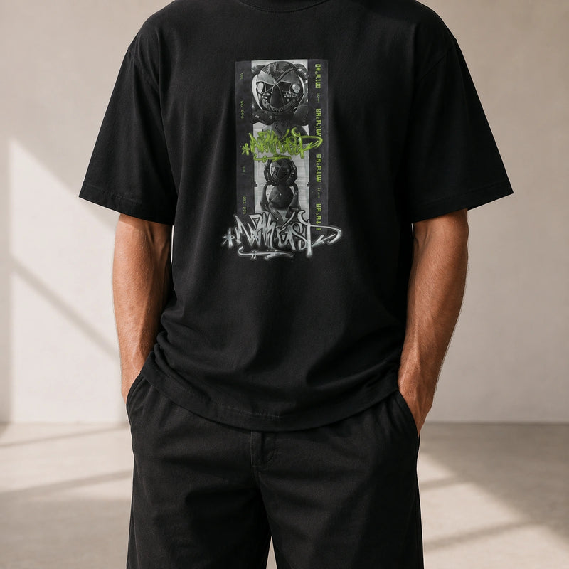 MarkFast Threaded Small Round Neck Film Monster Print Loose Cotton T-Shirts