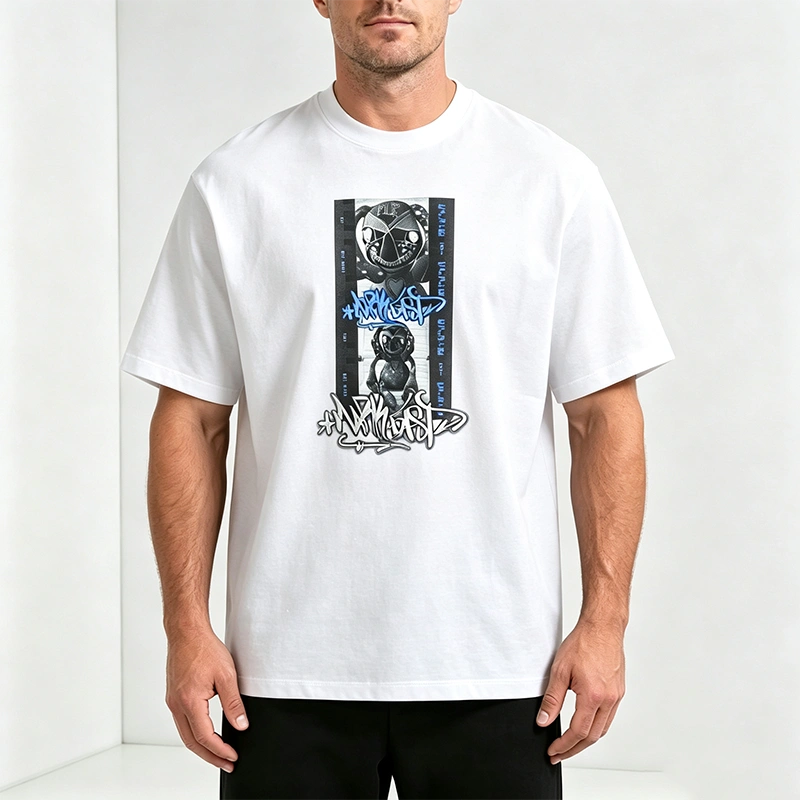 MarkFast Threaded Small Round Neck Film Monster Print Loose Cotton T-Shirts