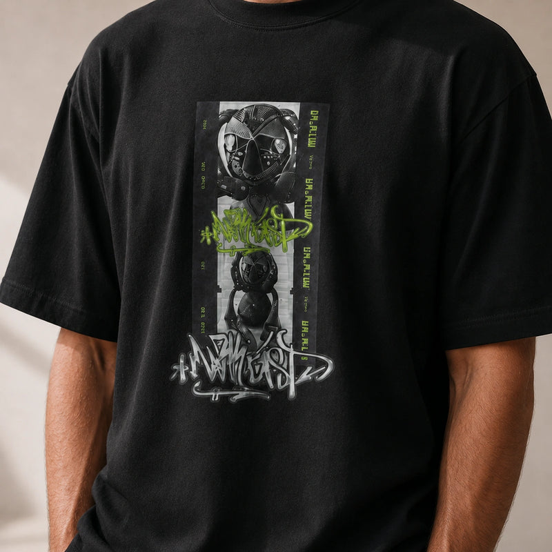MarkFast Threaded Small Round Neck Film Monster Print Loose Cotton T-Shirts