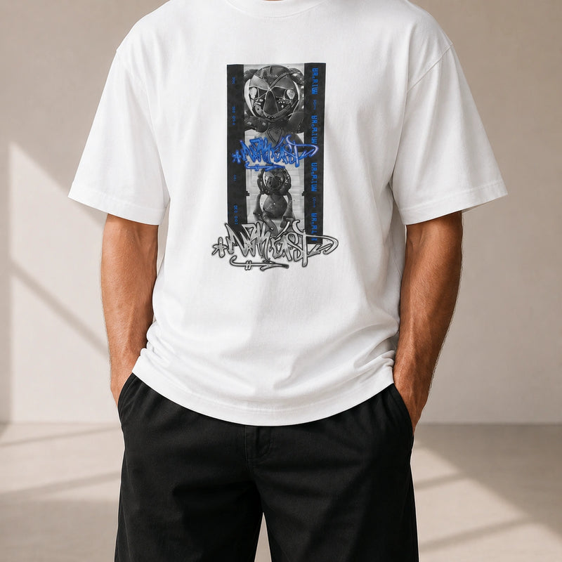 MarkFast Threaded Small Round Neck Film Monster Print Loose Cotton T-Shirts