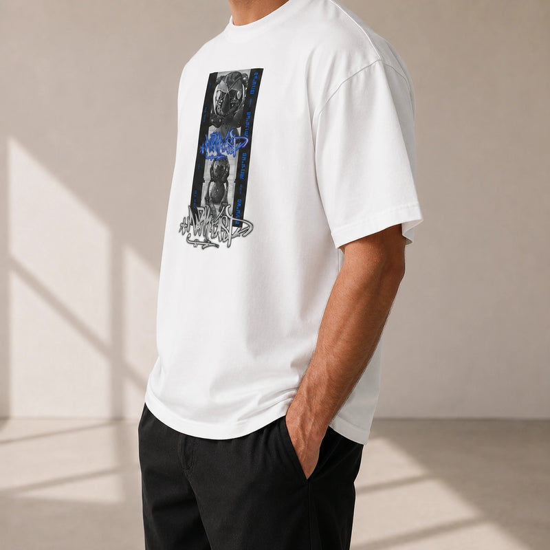 MarkFast Threaded Small Round Neck Film Monster Print Loose Cotton T-Shirts