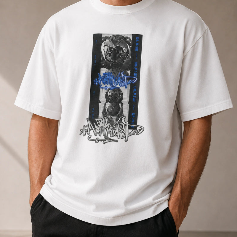 MarkFast Threaded Small Round Neck Film Monster Print Loose Cotton T-Shirts