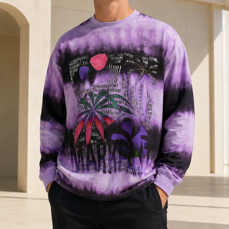 MarkFast Tie-Dye Printed Round Neck Long-Sleeved T-Shirts