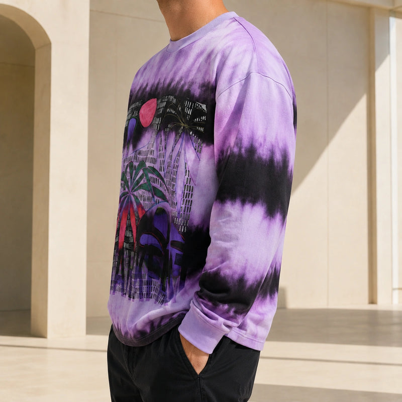 MarkFast Tie-Dye Printed Round Neck Long-Sleeved T-Shirts