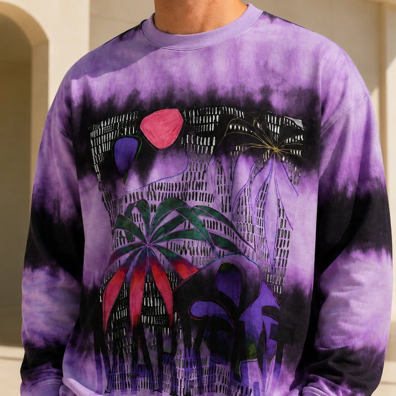 MarkFast Tie-Dye Printed Round Neck Long-Sleeved T-Shirts