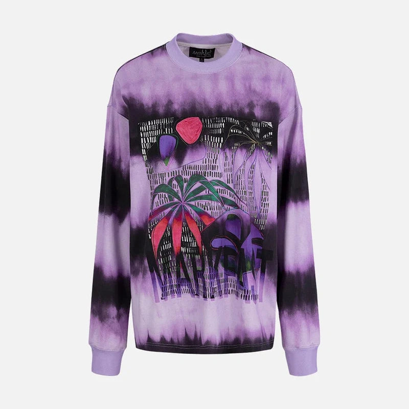 MarkFast Tie-Dye Printed Round Neck Long-Sleeved T-Shirts