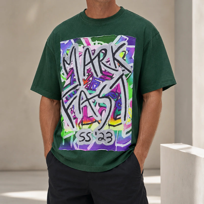 MarkFast style dark green printed loose short-sleeved T-shirts