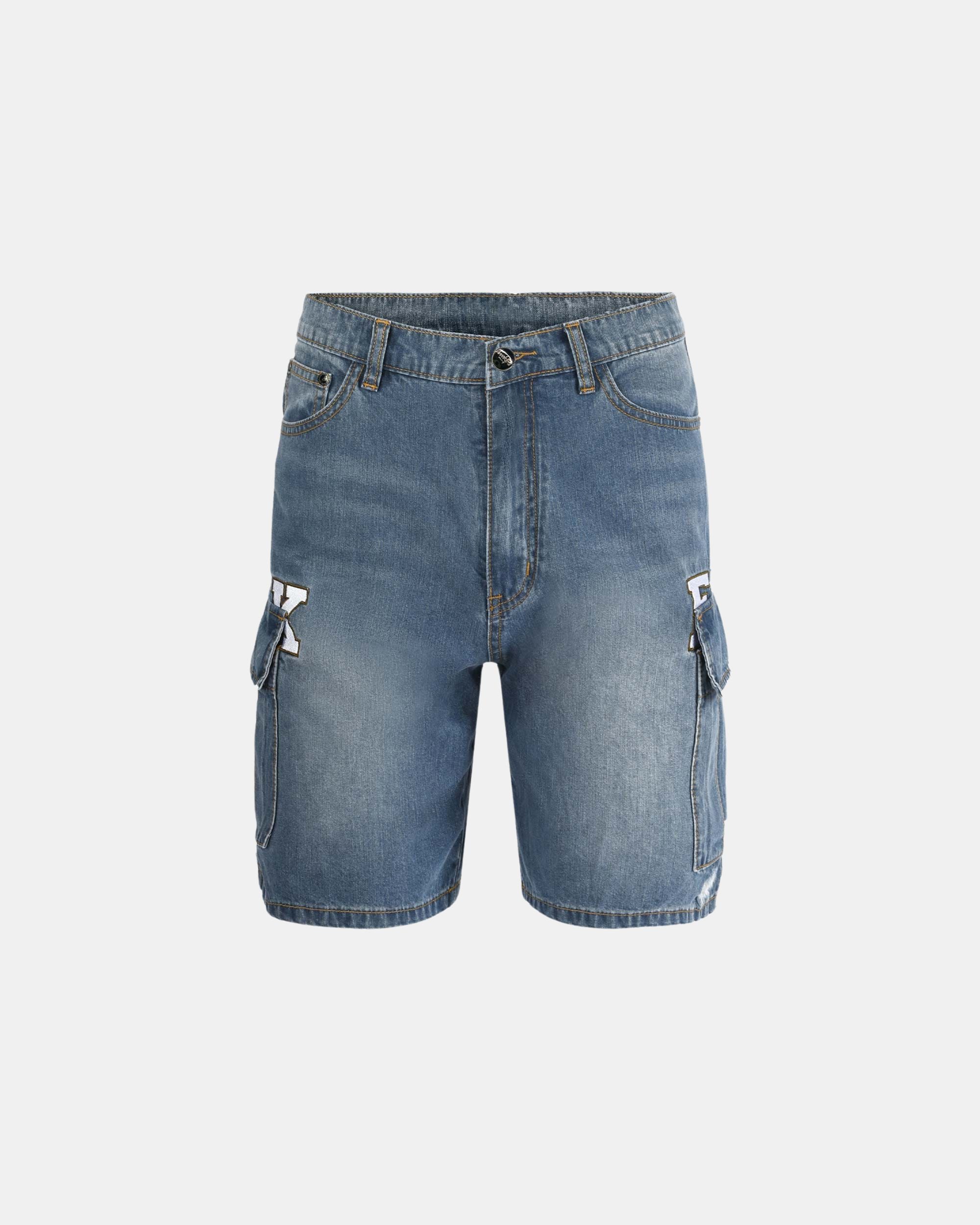 Men's Regular Fit Denim Shorts with Flap Pockets & Embroidered Logo