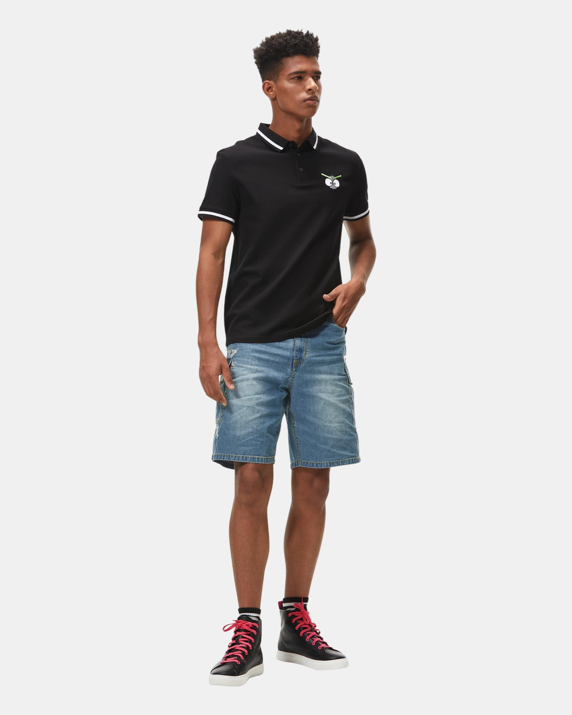 Men's Regular Fit Denim Shorts with Flap Pockets & Embroidered Logo