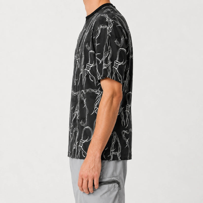 Men's Black Thorn Print Cotton T-Shirt