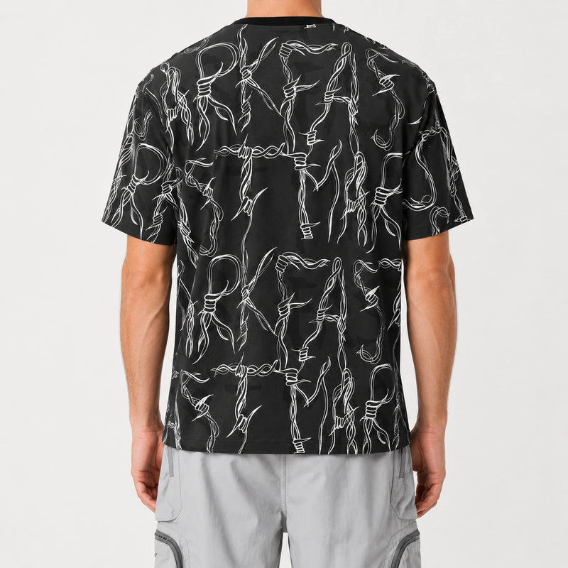 Men's Black Thorn Print Cotton T-Shirt