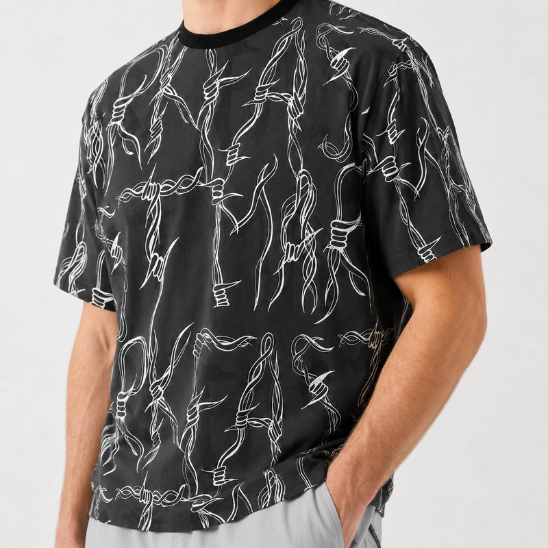 Men's Black Thorn Print Cotton T-Shirt
