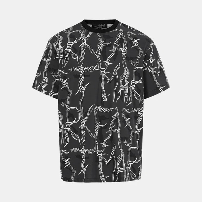 Men's Black Thorn Print Cotton T-Shirt