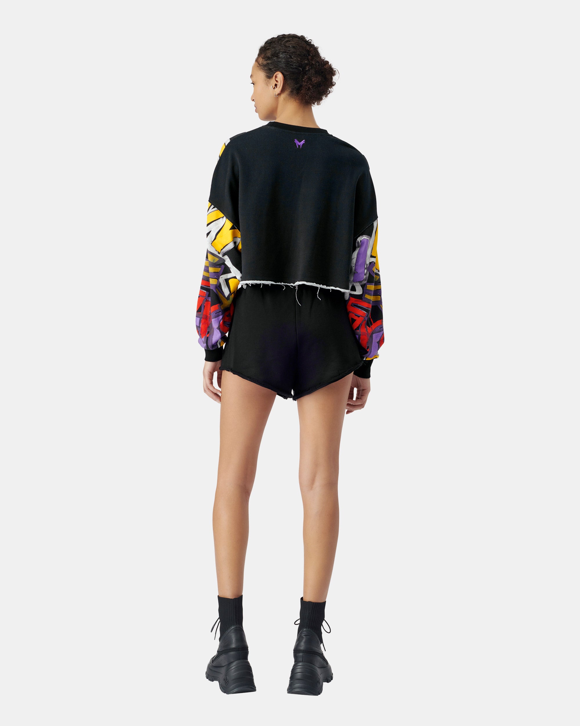 Women's Raw Edge Street Art Graphic Cropped Pullover