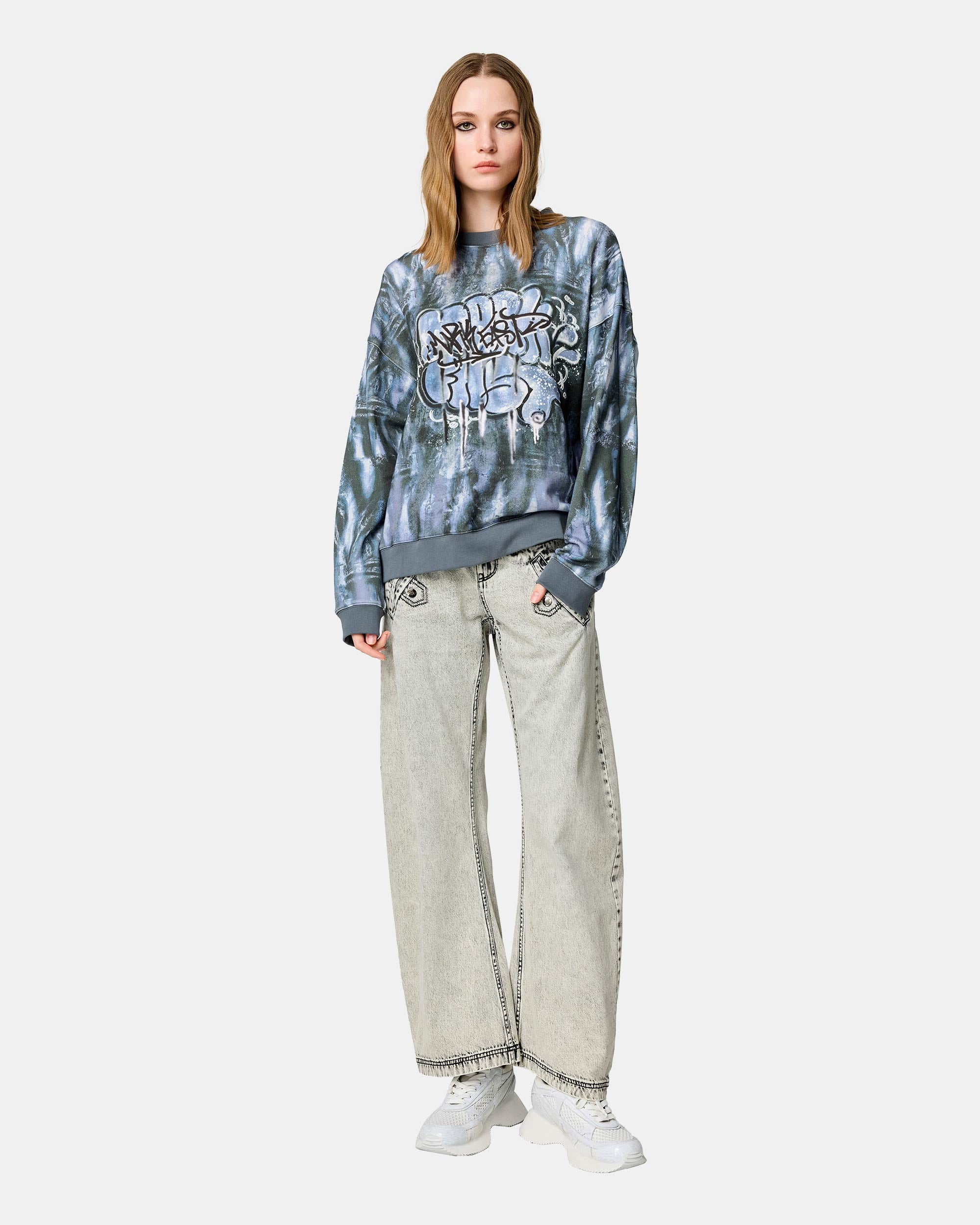 Unisex Abstract Print Cotton Loose-Fit Sweatshirt