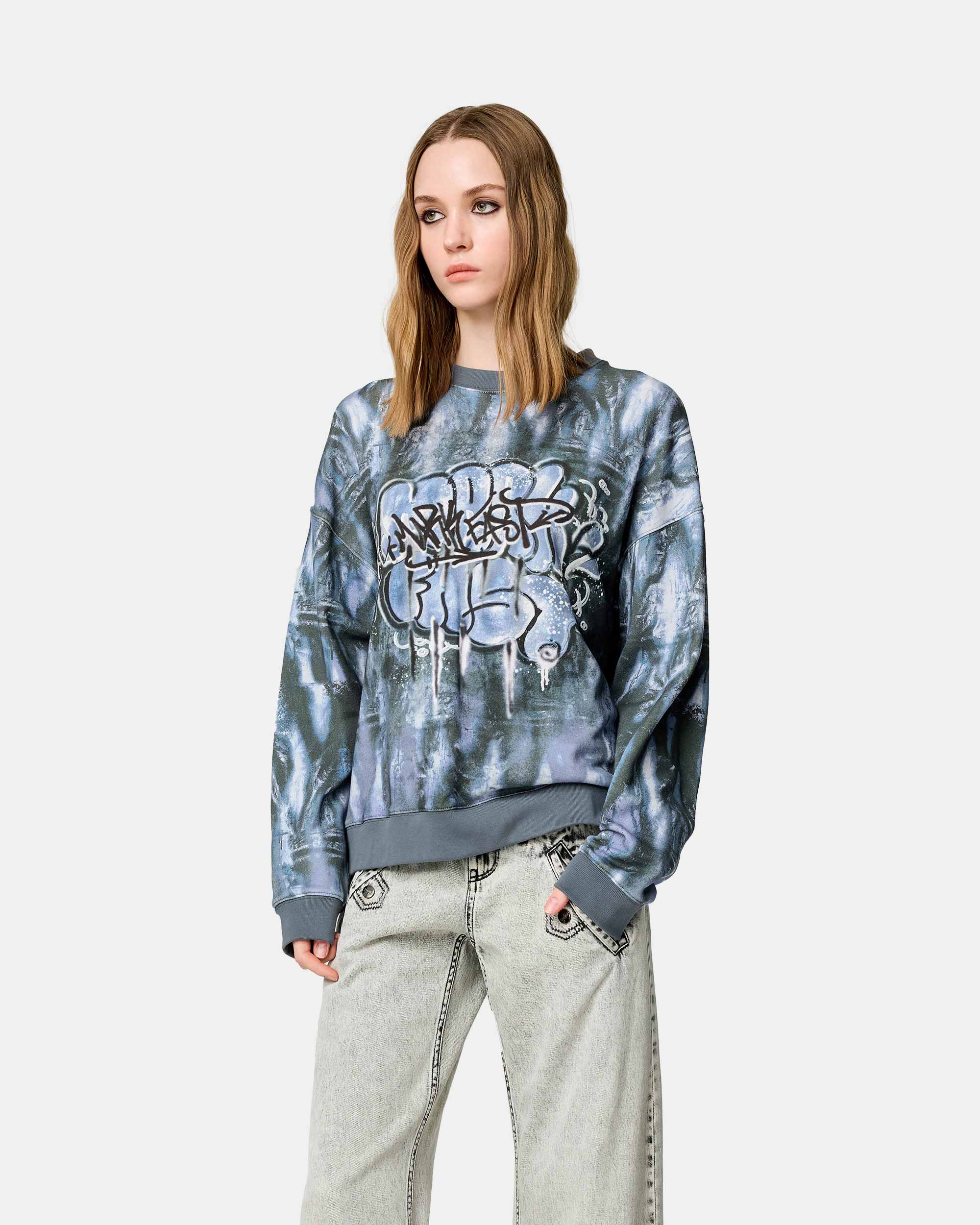 Unisex Abstract Print Cotton Loose-Fit Sweatshirt