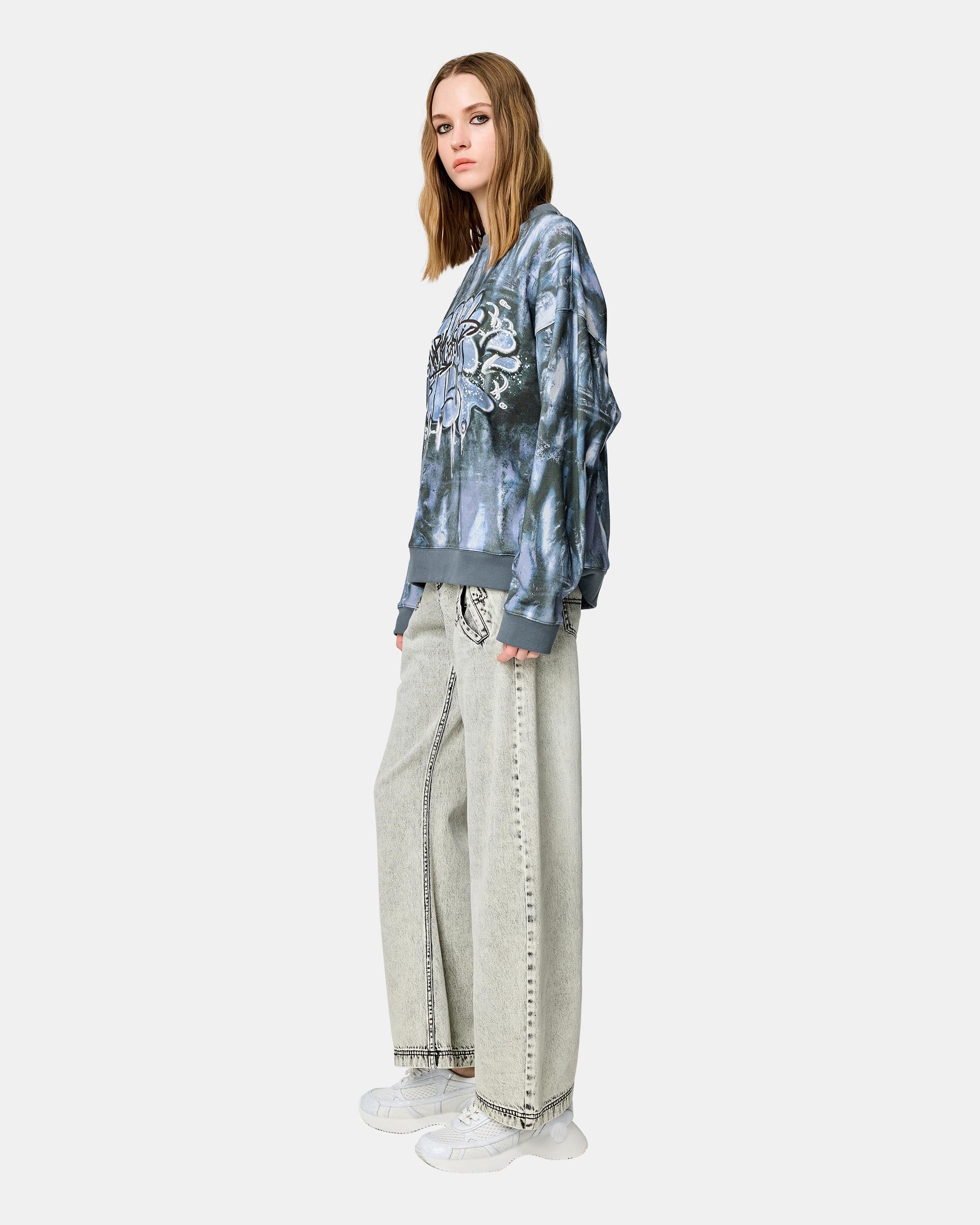 Unisex Abstract Print Cotton Loose-Fit Sweatshirt