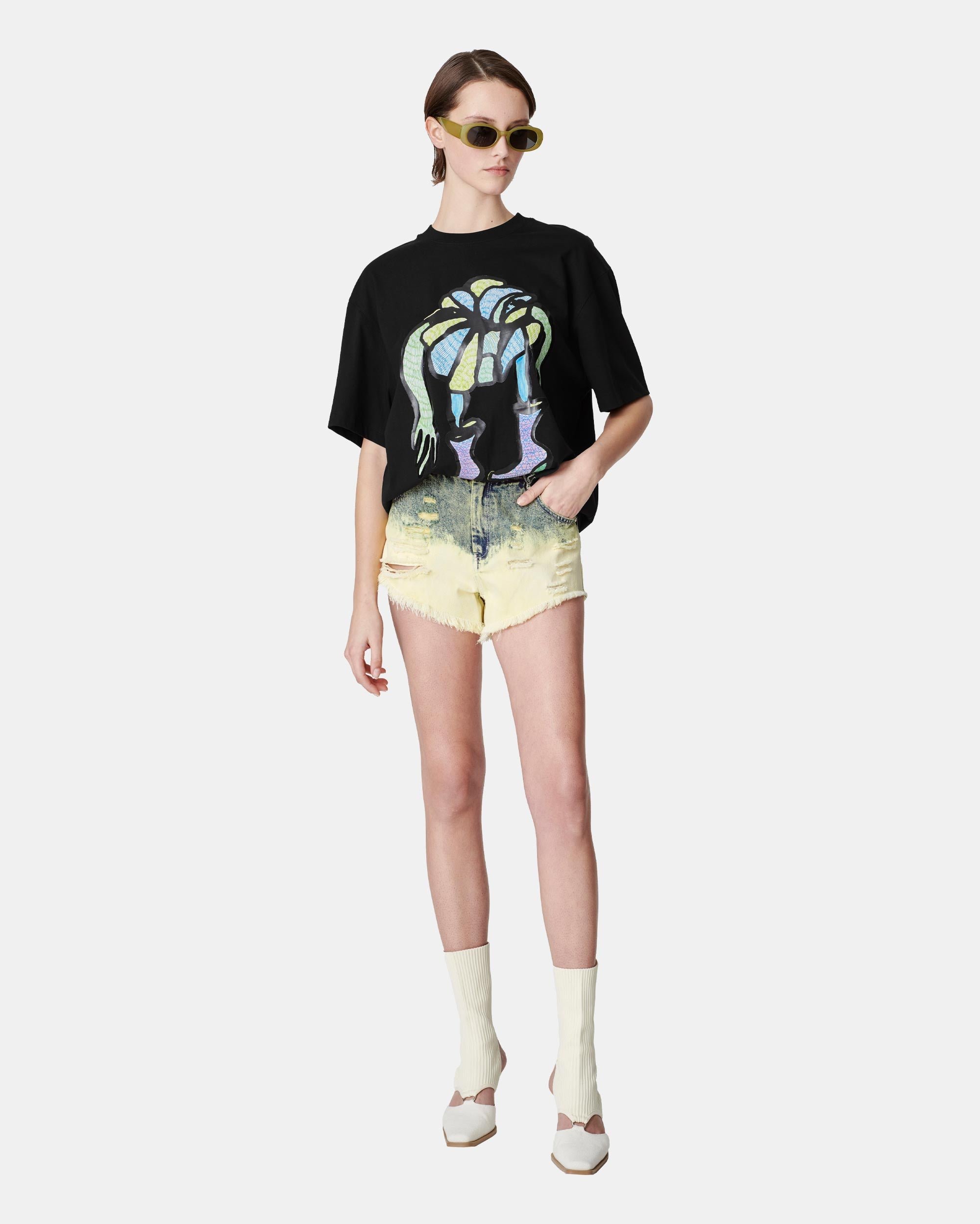 Unisex Plant Print Loose Round Neck T-Shirt