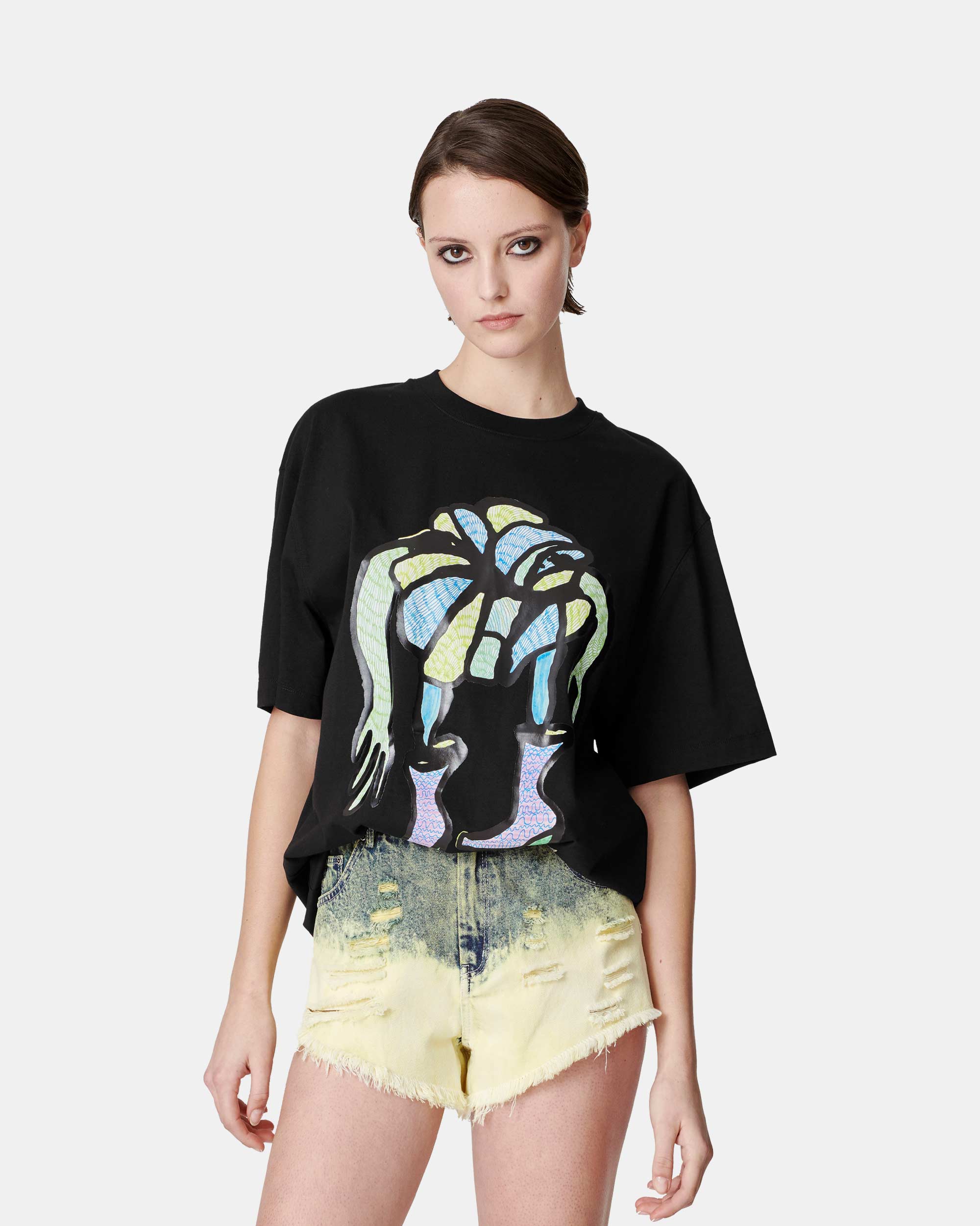 Unisex Plant Print Loose Round Neck T-Shirt