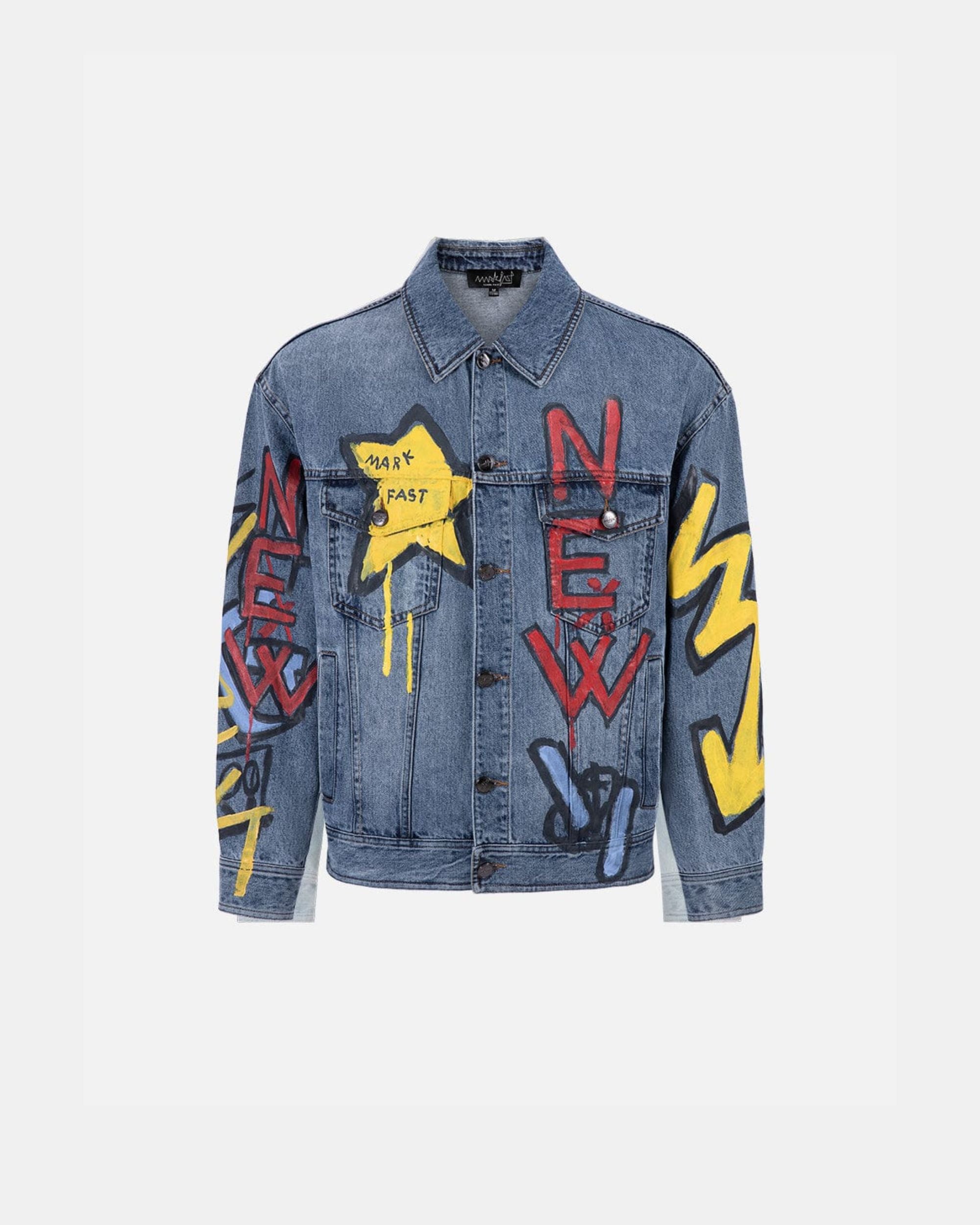 Unisex Metallic Star Graffiti Bleached Denim Jacket