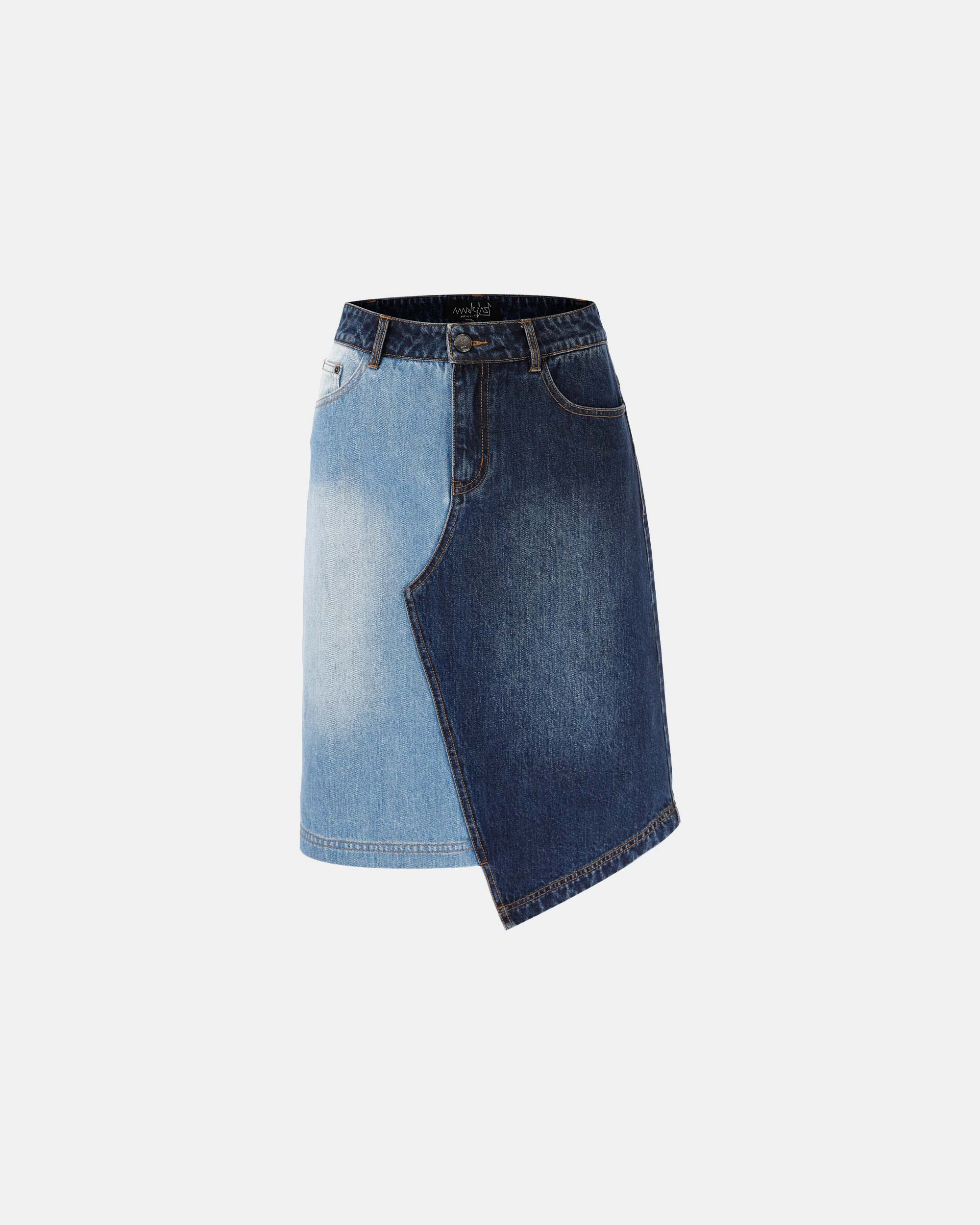 Women's Color Block Asymmetric Denim Skirt