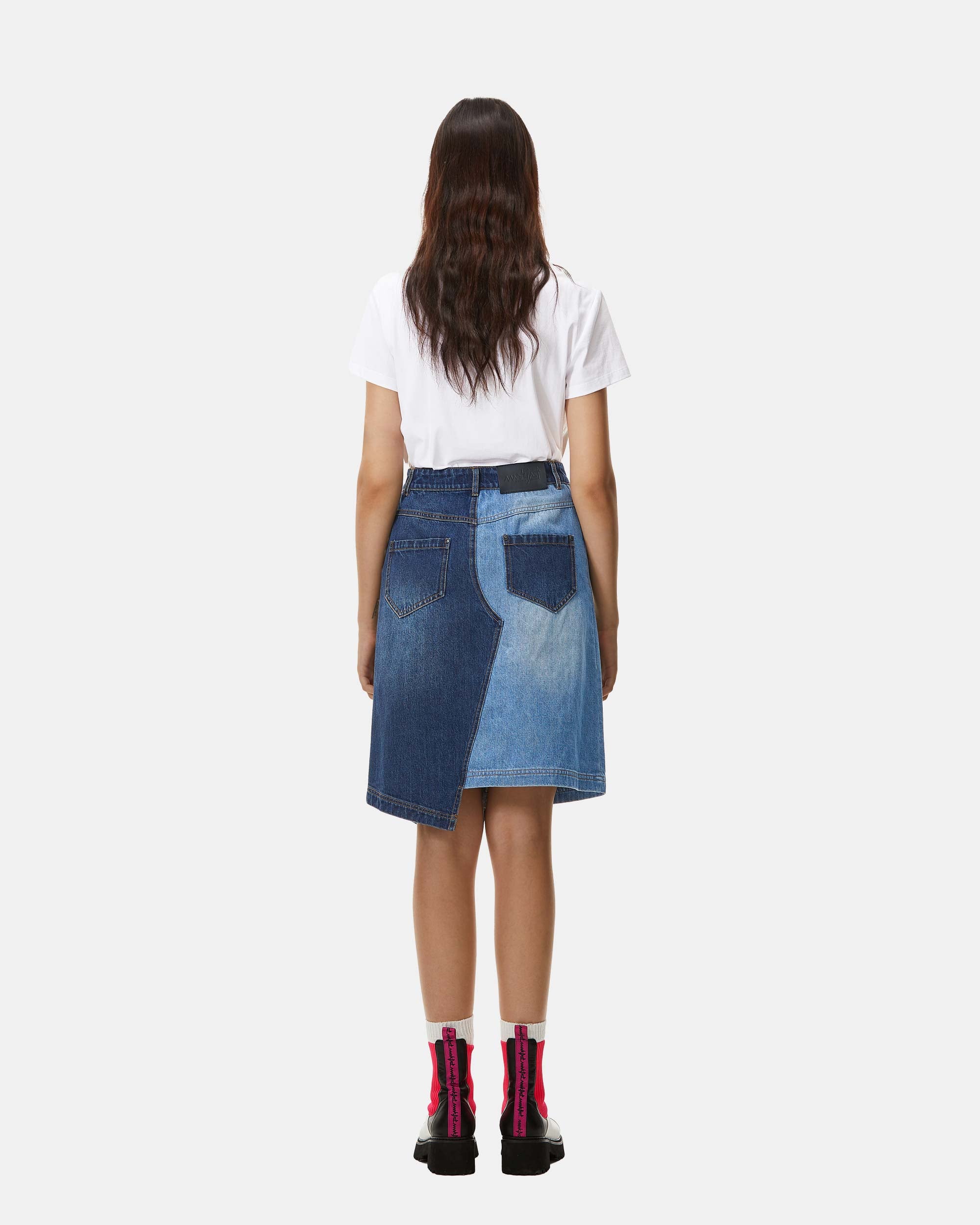 Women's Color Block Asymmetric Denim Skirt