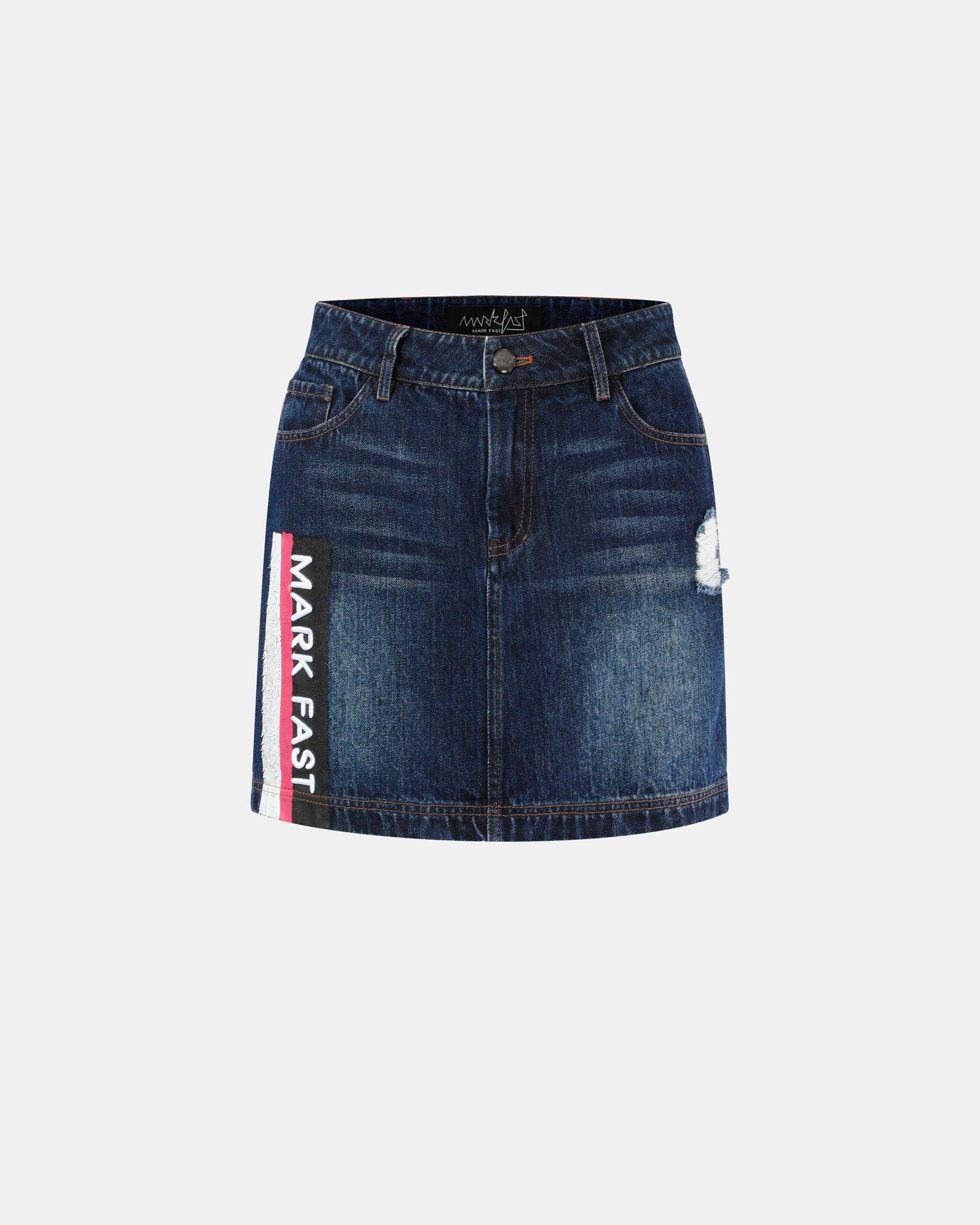 Women's Printed & Embroidered Washed Denim Skirt