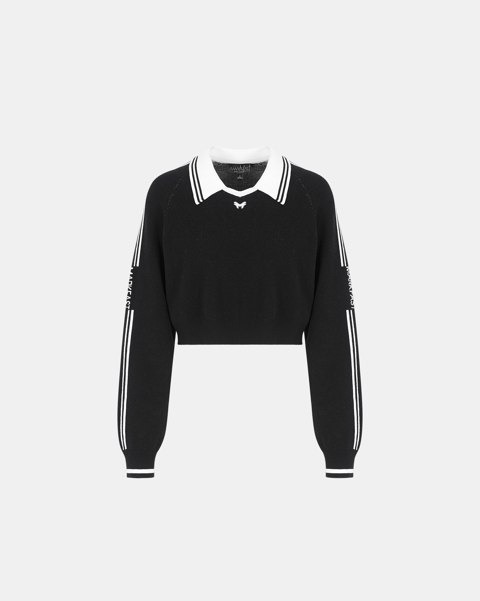 Women's Black Lapel Sports Knit Pullover