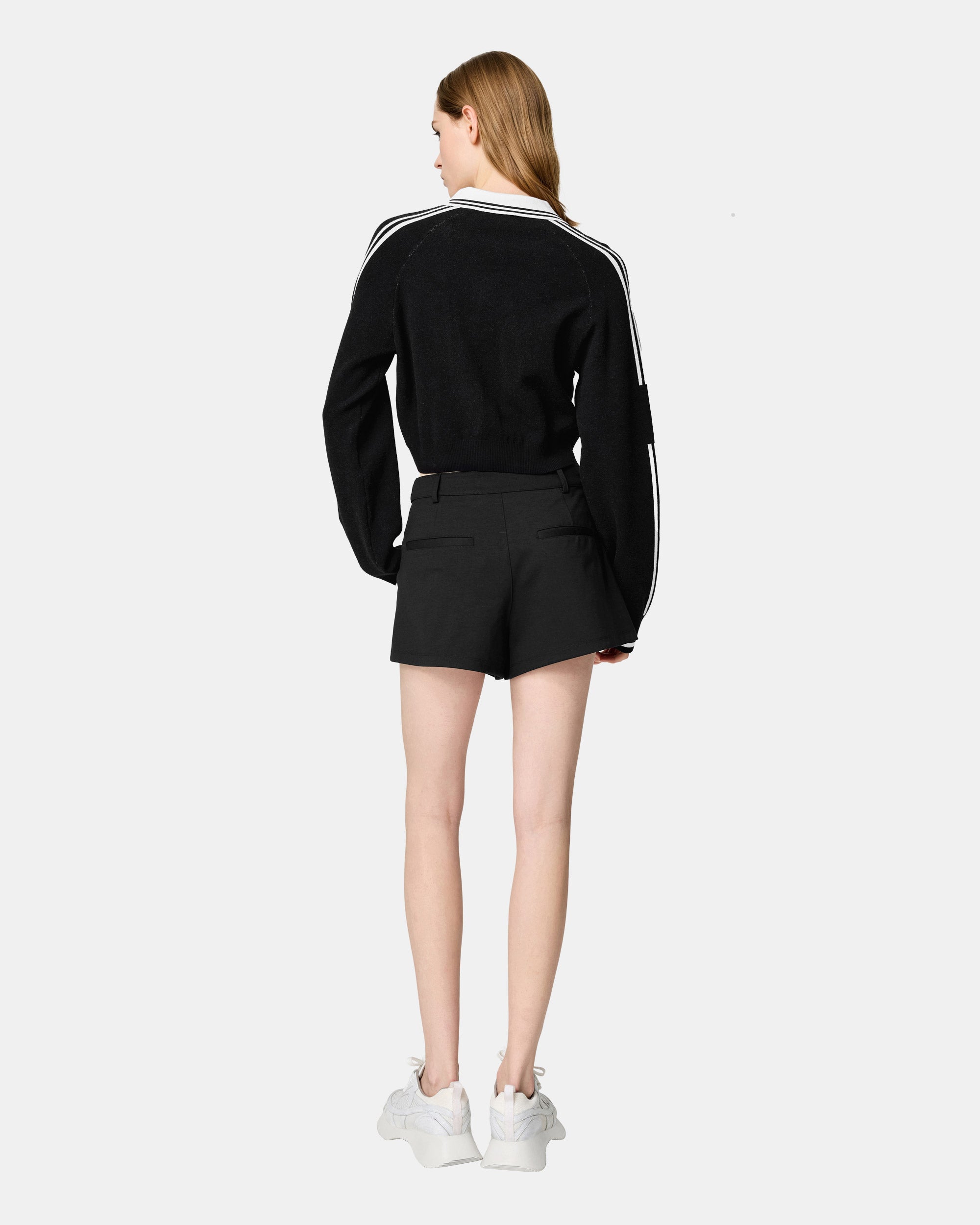 Women's Black Lapel Sports Knit Pullover