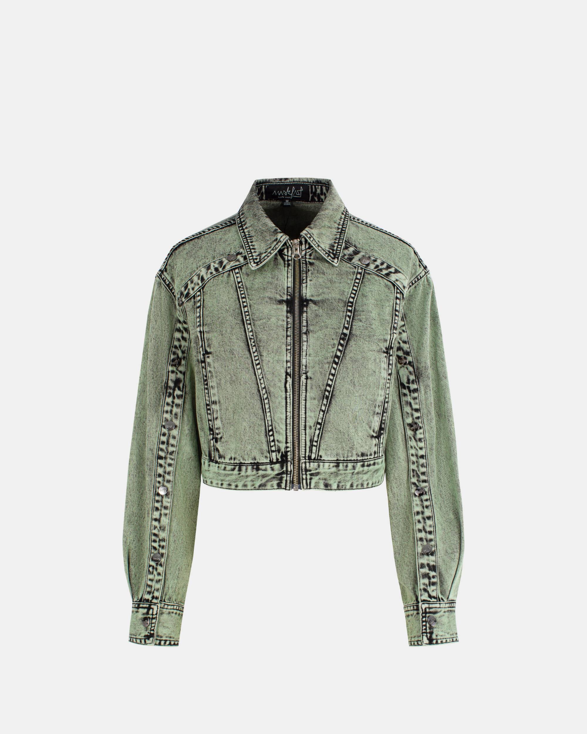 Women's Contrast Seam Zip-Up Denim Cropped Jacket