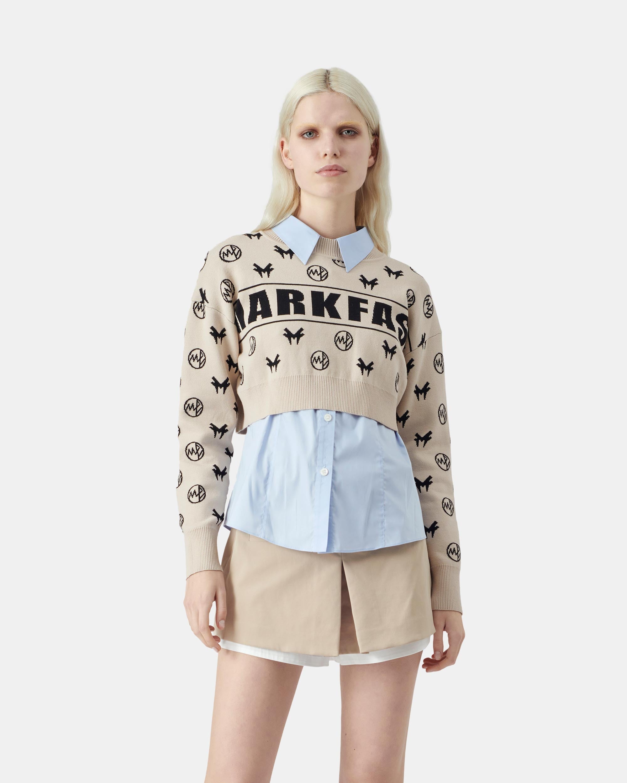 Women's Cream Jacquard Cropped Knit Sweater