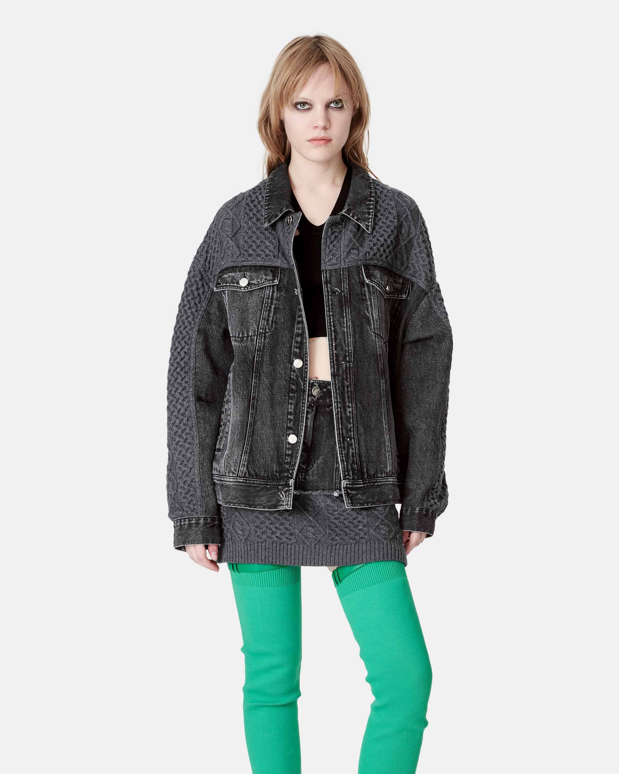 Women's Denim Patchwork Mini Knit Skirt