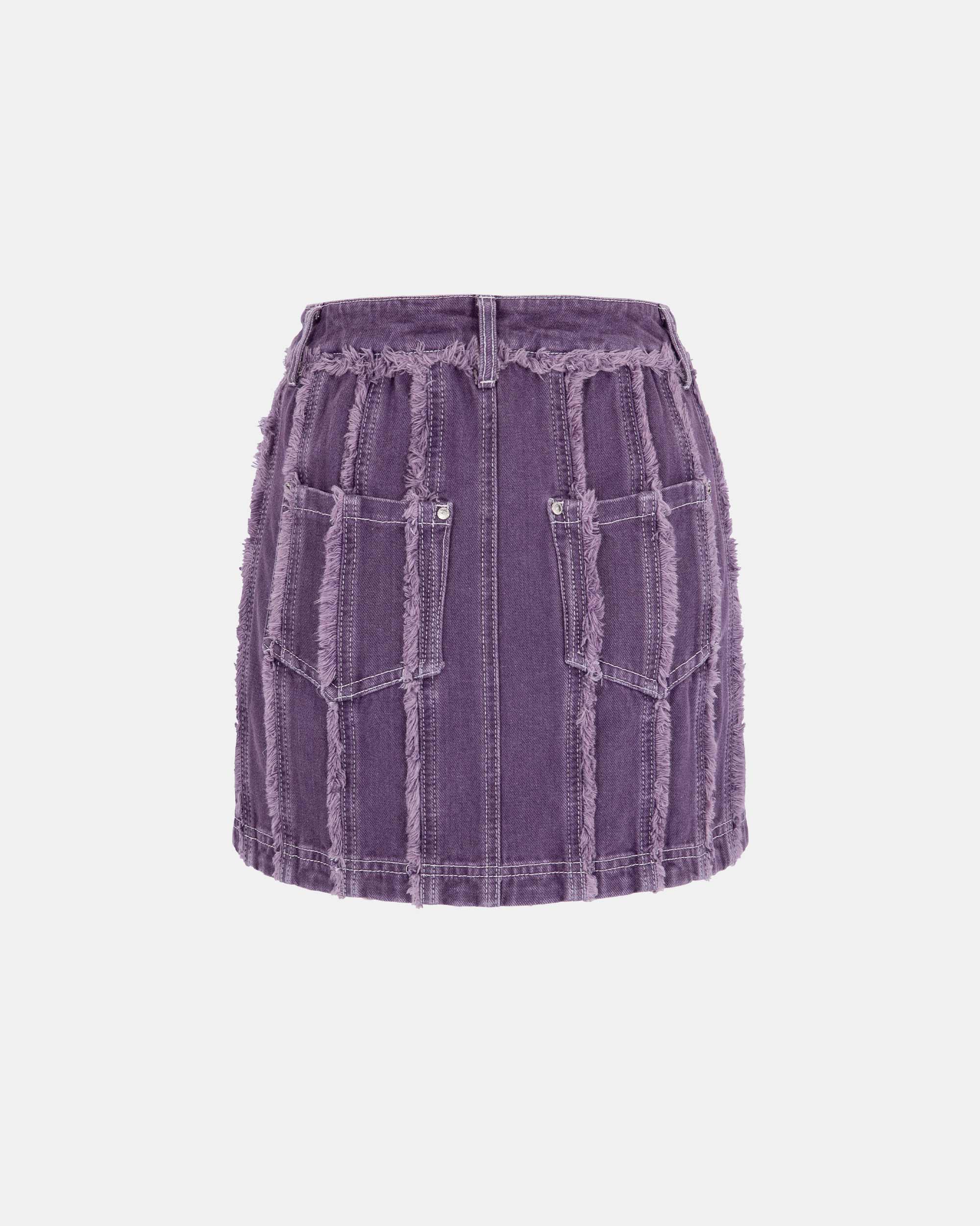Women's Distressed Vertical Fringe High Waisted Purple Denim Skirt