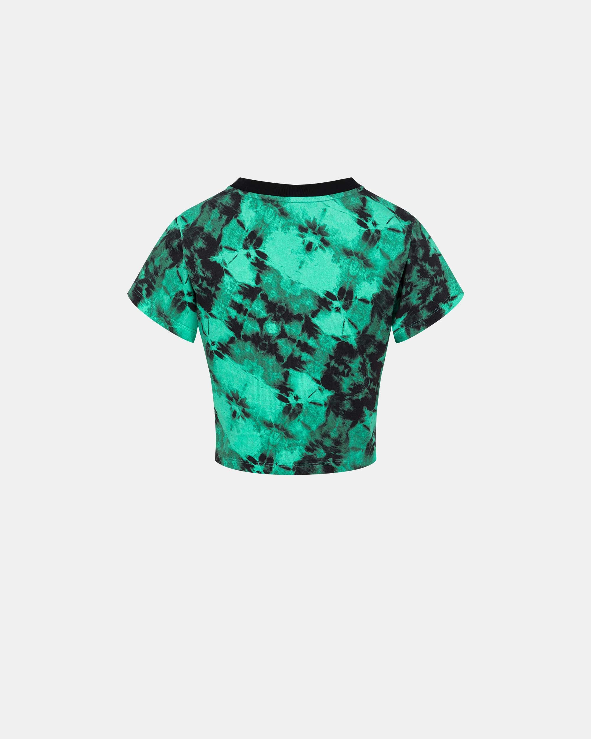 Women's Cotton Green Tie-Dye Twist Front Cropped Slim-Fit T-Shirt
