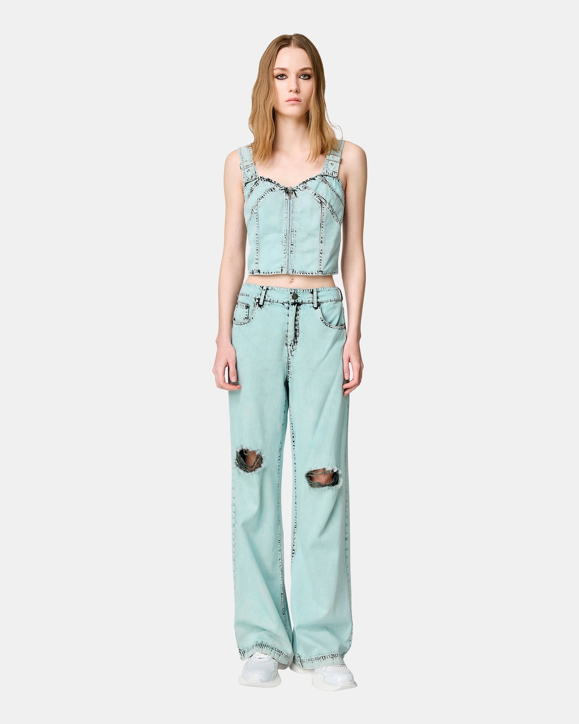 Women's Mint Green Heavy Wash Denim Tank Top