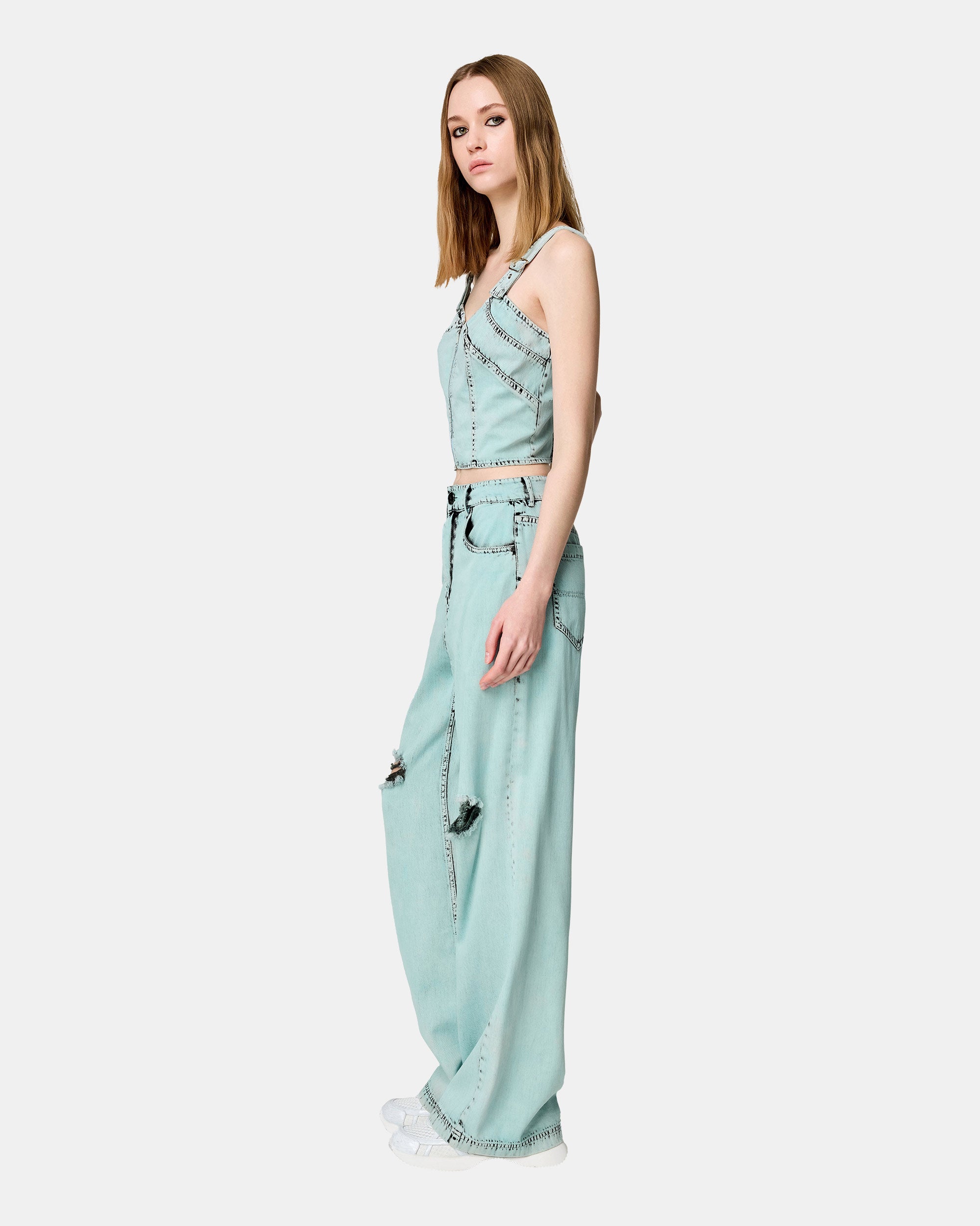 Women's Mint Green Heavy Wash Denim Tank Top