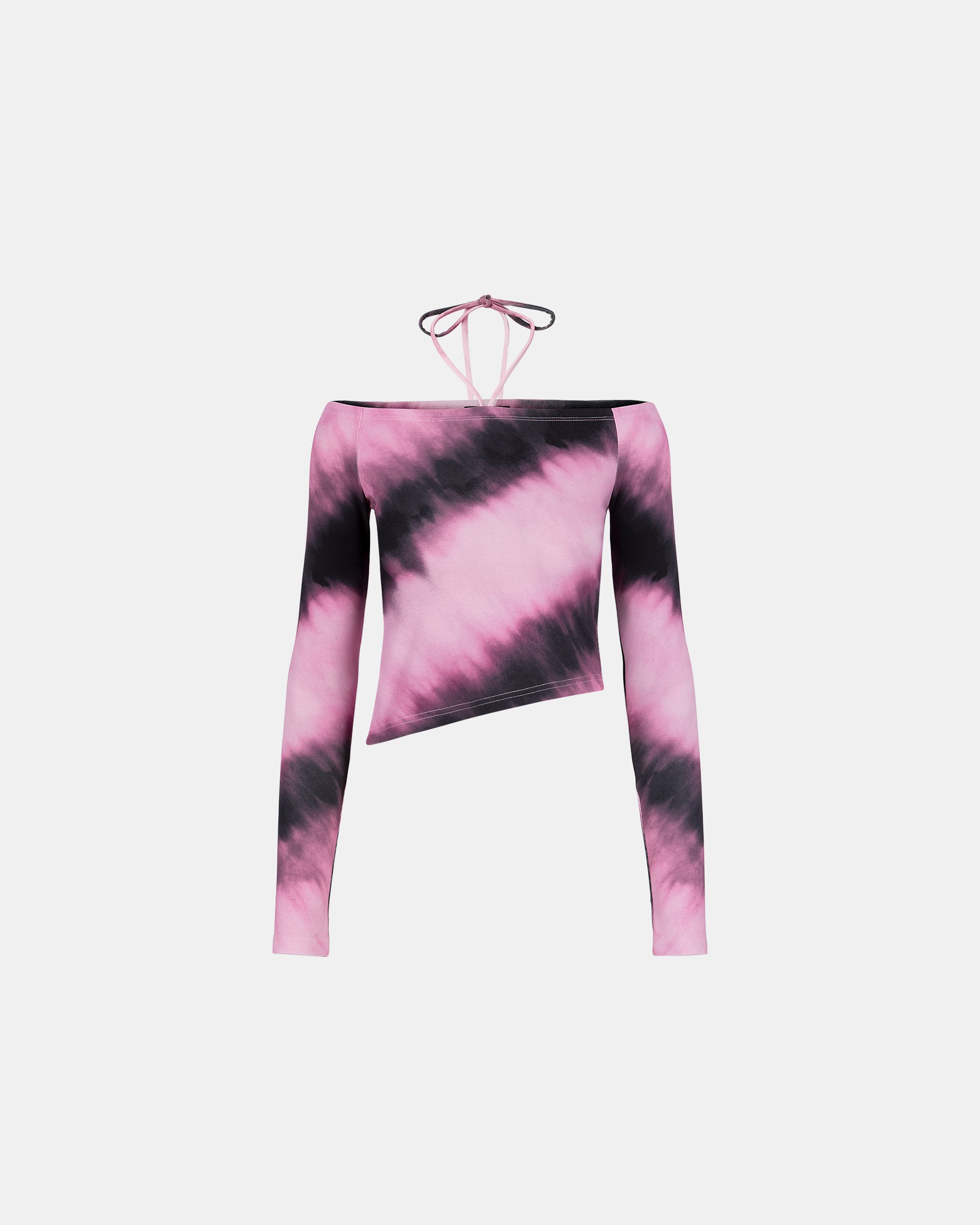 Women's Pink Tie Dye Halter Tie Off the Shoulder Top