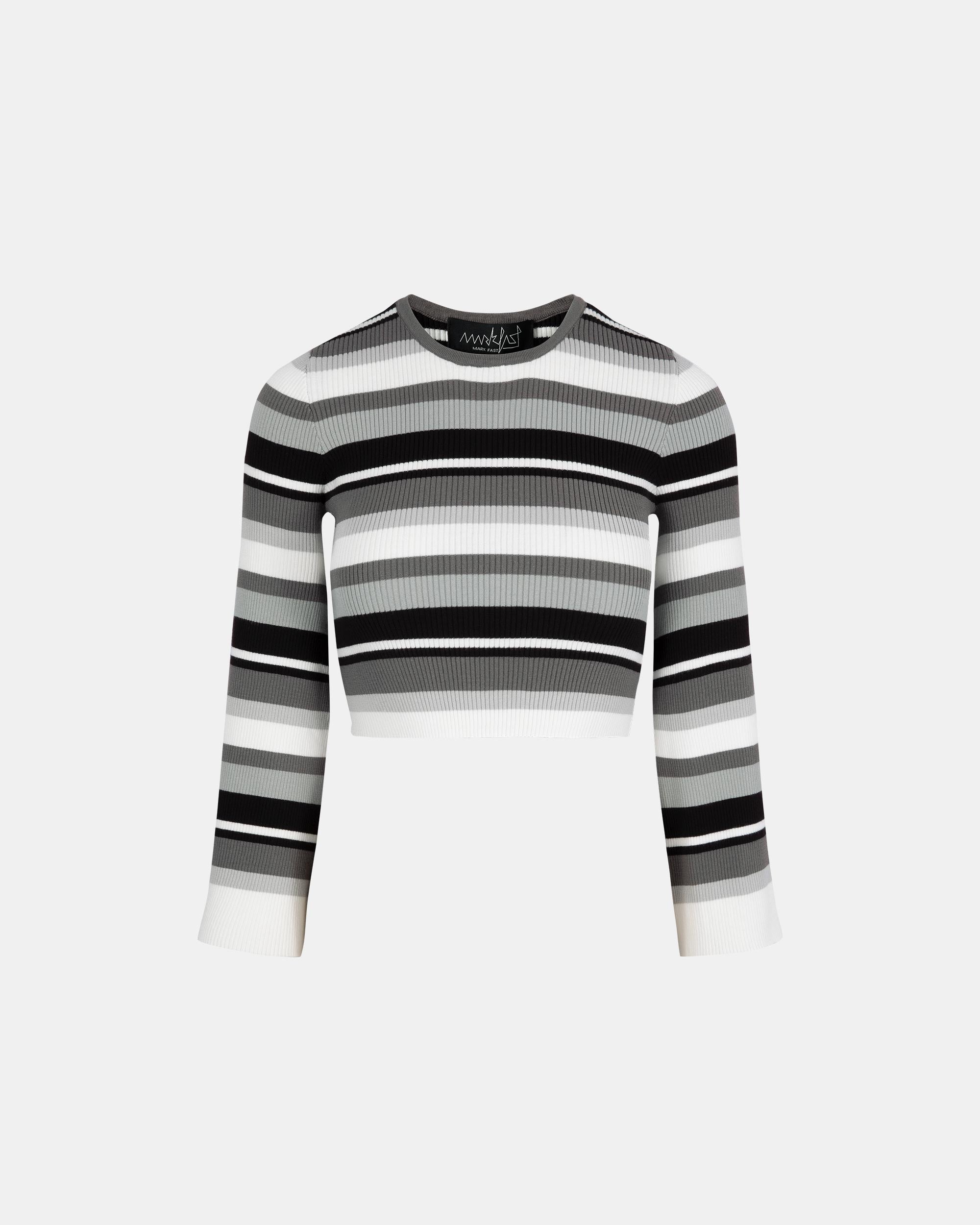 Women's Slim-Fit Contrast Stripe Crew Neck Ribbed Sweater