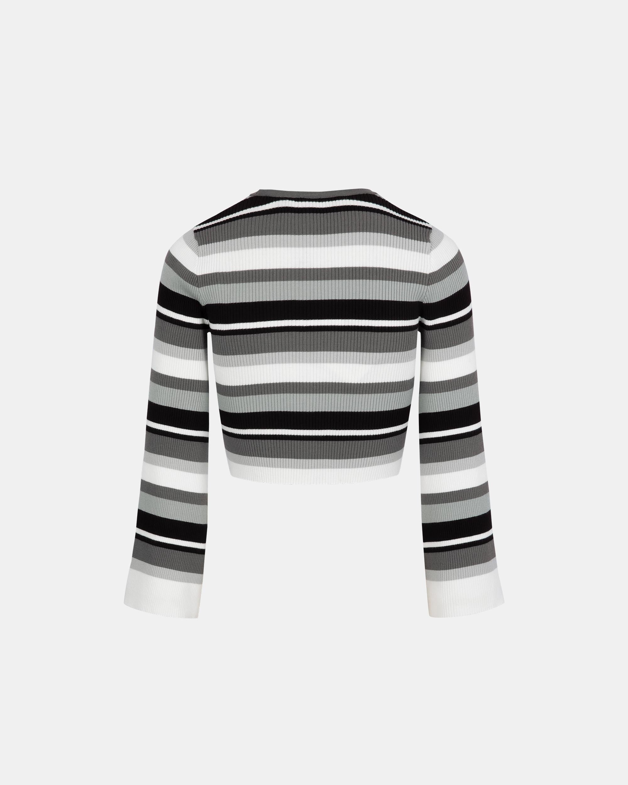Women's Slim-Fit Contrast Stripe Crew Neck Ribbed Sweater