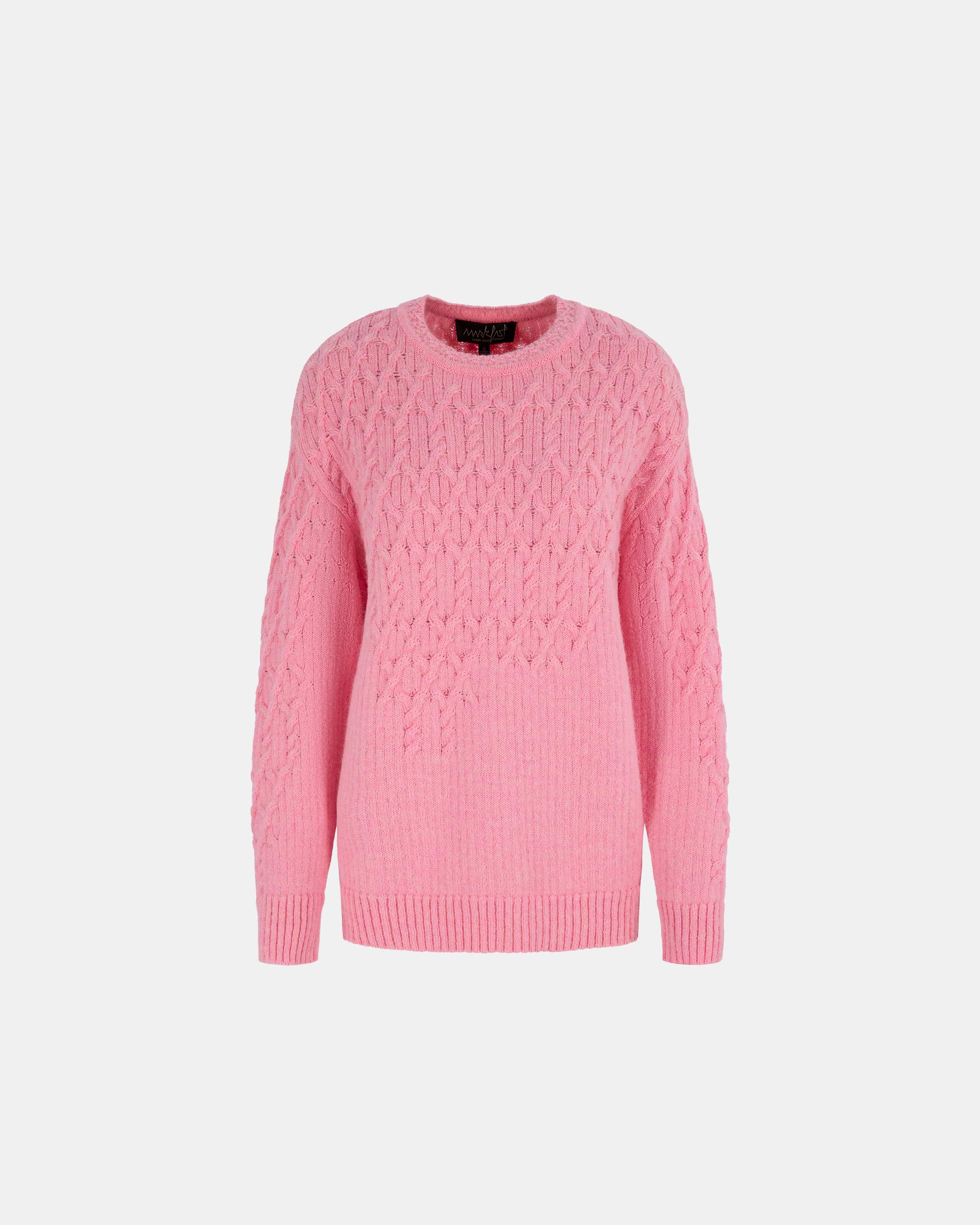 Women's Soft Petal Pink Longline Cable Knit Pullover Sweater